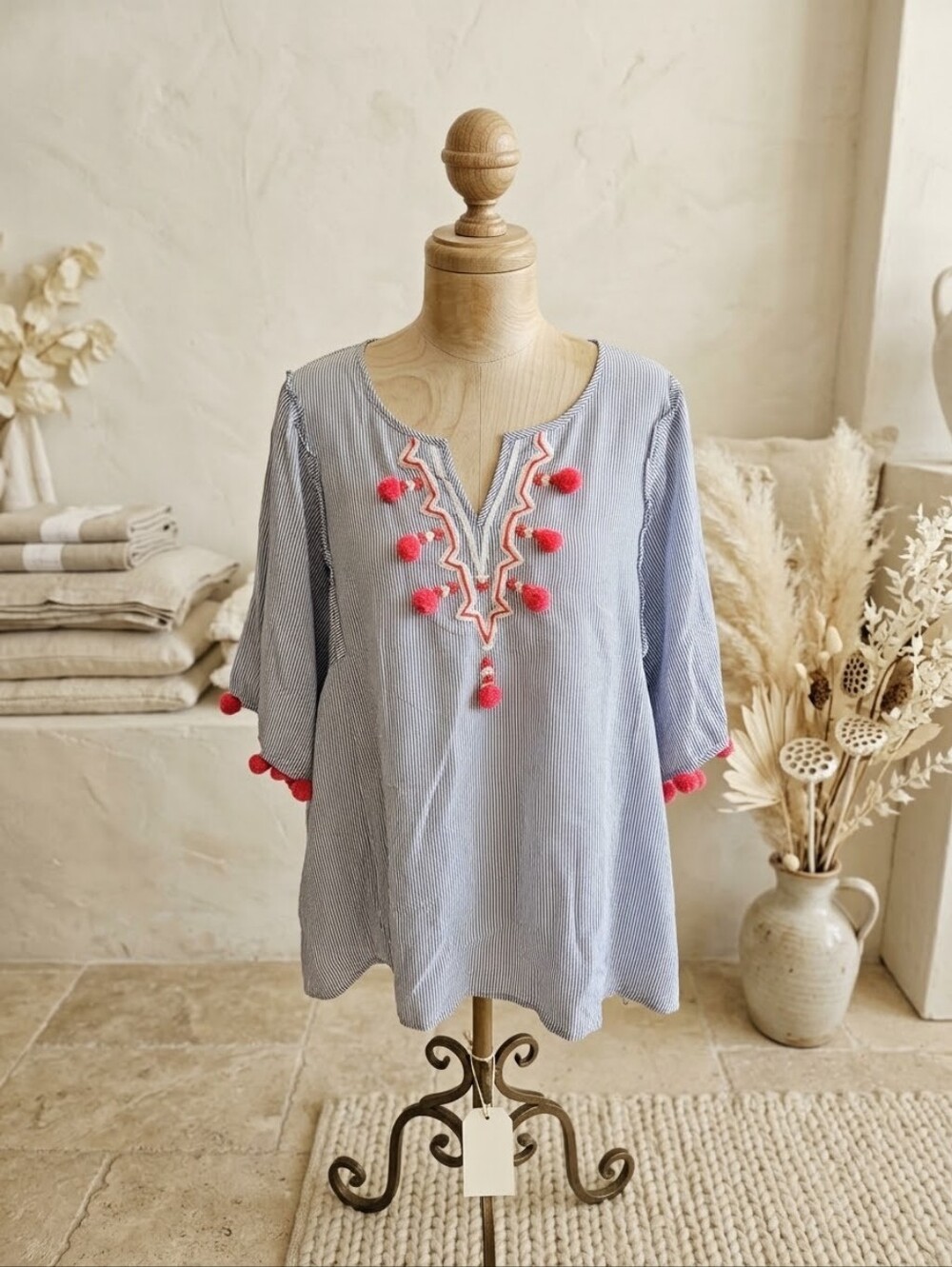 Crown & Ivy Blue & White Striped Blouse Size XL